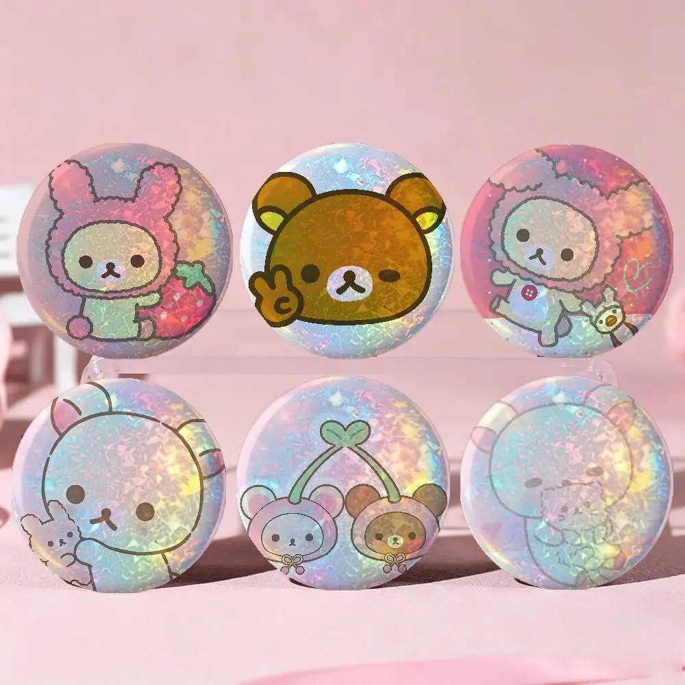 Cute R-Rilakkumas Enamel Pin Anime Game Laser Double Flash Tinplate Badge Cartoon Character Pin Brooch Fan Collectible Cosplay
