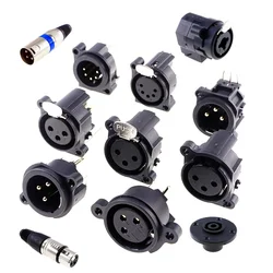 10pcs XLR Socket 3 5 Pin Female Male Receptacle Latch Lock Plug Vertical Right Angle Solder PCB Degree through Holes Panel Mount