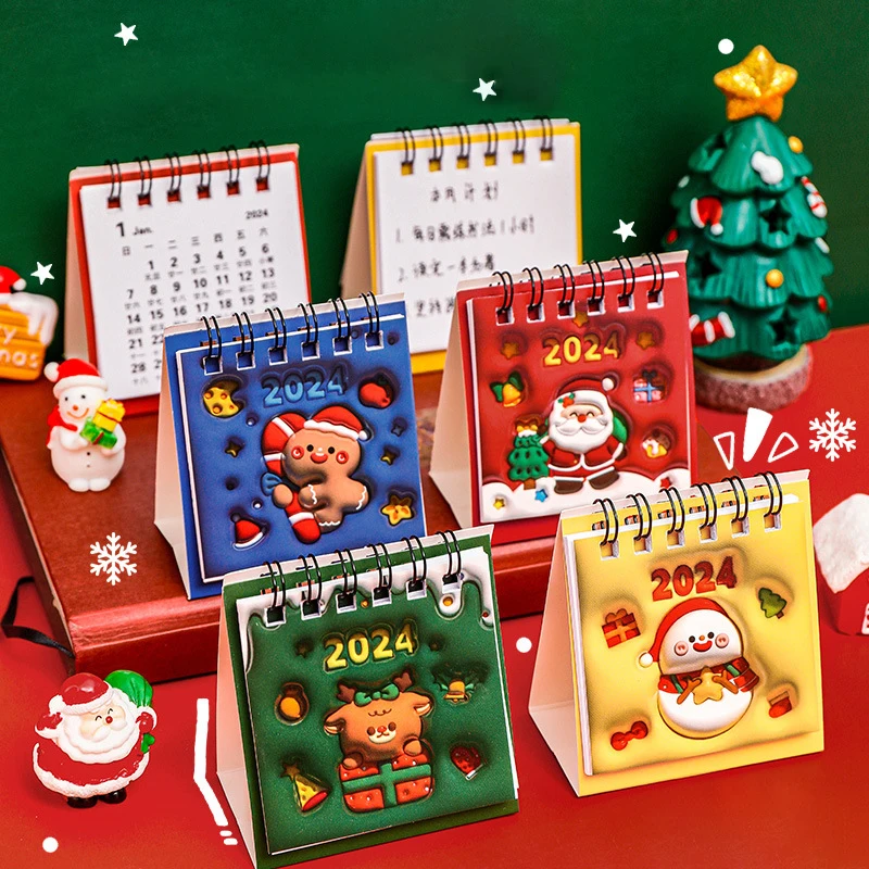 2024 Mini Cute Desk Calendar Christmas Cartoon Calendar Creative Weekly Planner Office Desktop Decoration Ornament Dropship