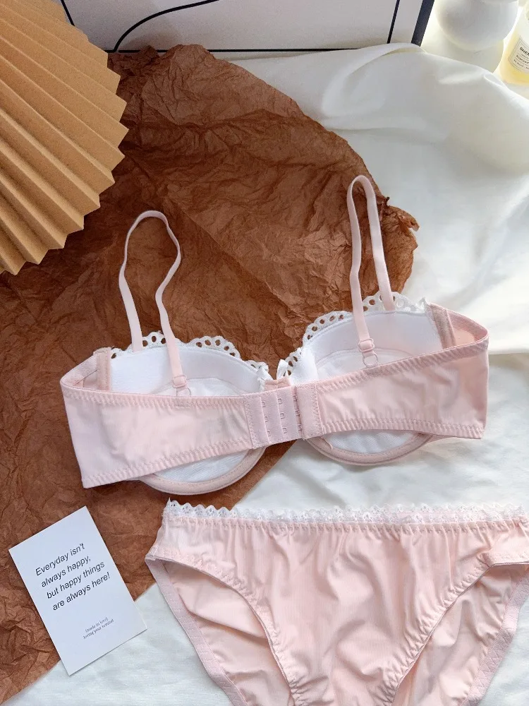 مجموعة الملابس الداخلية النسائية الفرنسية، حمالة صدر نصف كوب من الدانتيل الحسي، صدر صغير، حمالة صدر رافعة مع أشرطة رفيعة، مجموعة الرغبة النقية #5