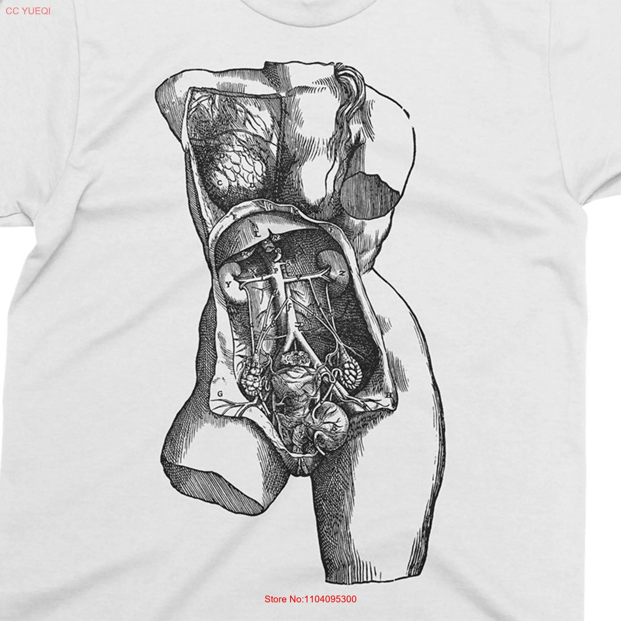 Female Torso Andreas Vesalius T shirt for Medical student Doctor Anathomy 16th century Great long or short sleeves