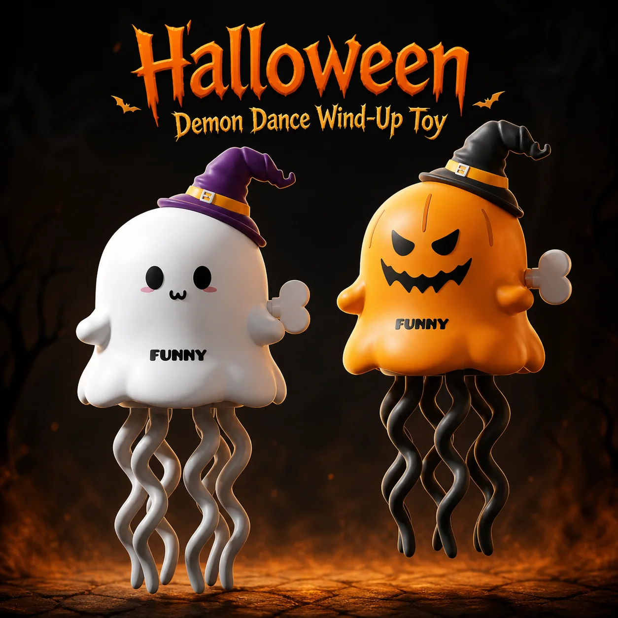 2pcs Halloween Wind‑Up Dancing Toy Funny Wiggle Clockwork Figure Novelty Party Favor Holiday Decor Surprise Gift Festive Gift