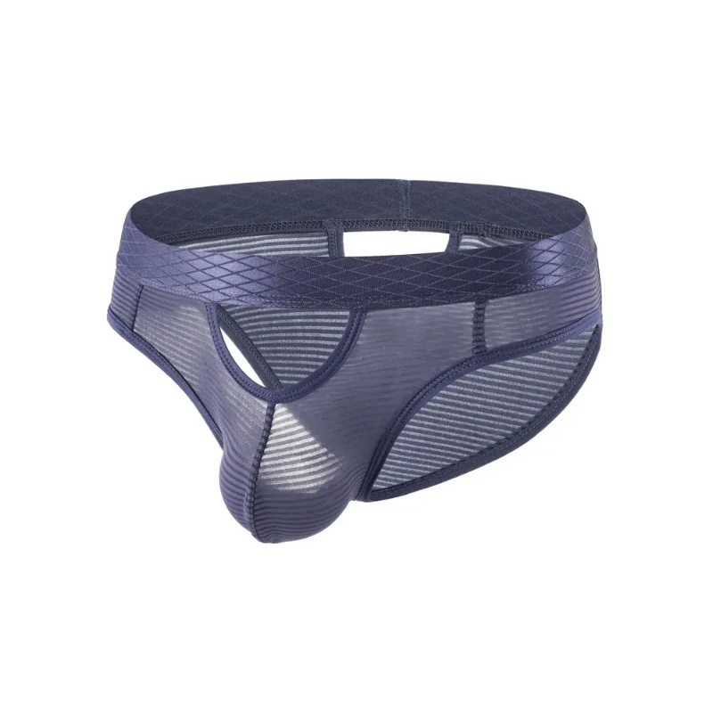 Solid color summer men's fashion low-rise underwear striped breathable mesh super elastic super soft men's briefs E110