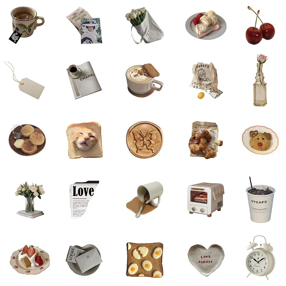 50PCS INS Korean Bread Stickers 3D Vintage For DIY Kids Notebook Luggage Motorcycle Laptop Refrigerator Decals Graffiti Toys