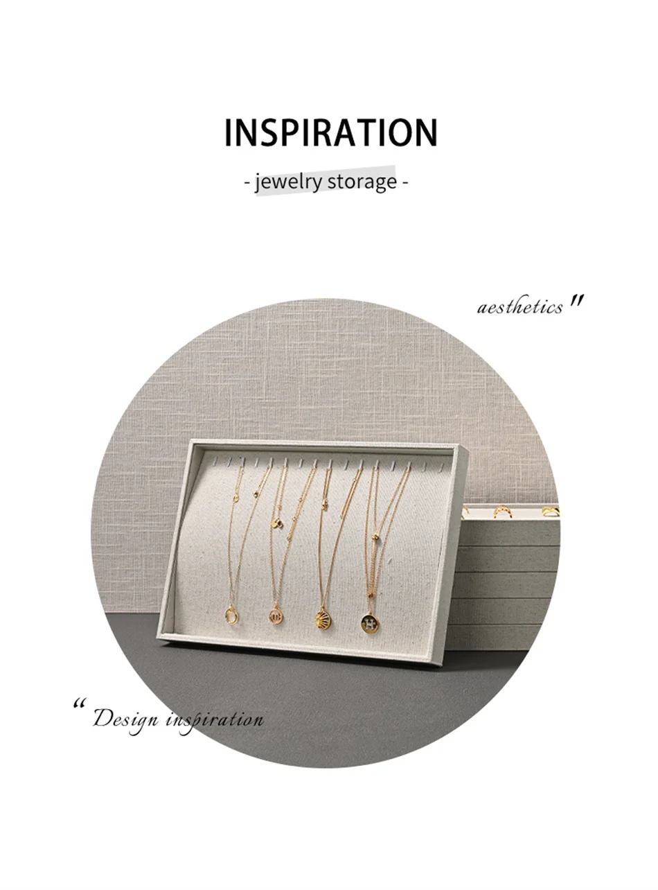 Oirlv Schmuck-Display-Tabletts, stapelbare Schmuck-Organizer-Tabletts, Leinen-Display-Box für Ringe, Ohrringe, Halsketten, Schubladenorganisation – Detail 4