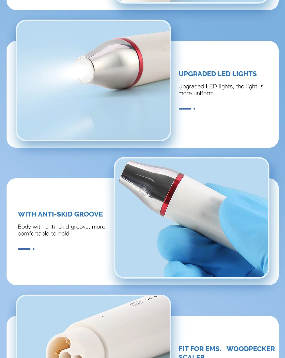AZDENT Dental Ultraschall-Piezo-Scaler-Handstück mit LED-Beleuchtung, Plug-in-Griff, passend für EMS Woodpecker VRN DTE SATELE Ultraschall-Scaler – Detail 3