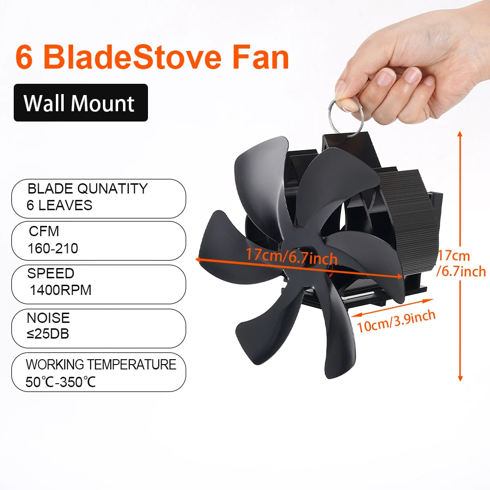 Fireplace Fan Wall Hanging 6 Blades Heat Powered Stove Fan Log/Wood/Pellet Burner Eco-fan Quiet Home Efficient Heat Distribution