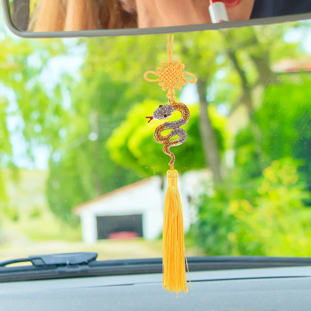 

2Pcs Chinese New Year Snake Car Hanging Tassel Alloy Rhinestone Pendant Rearview Mirror Decoration Good Luck Charm