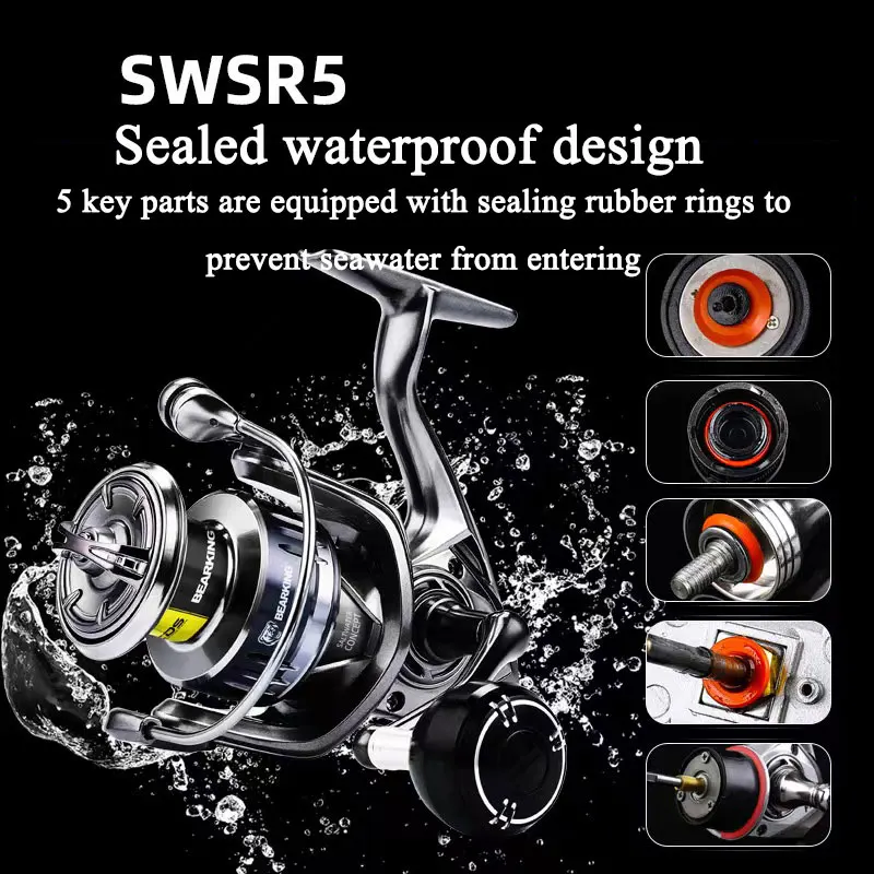 Spinning Fishing Reel 1000/2000/3000/4000/6000 High Drags Saltwater Stainless Metal Coils Series Left/Right Hand Spinning Wheel