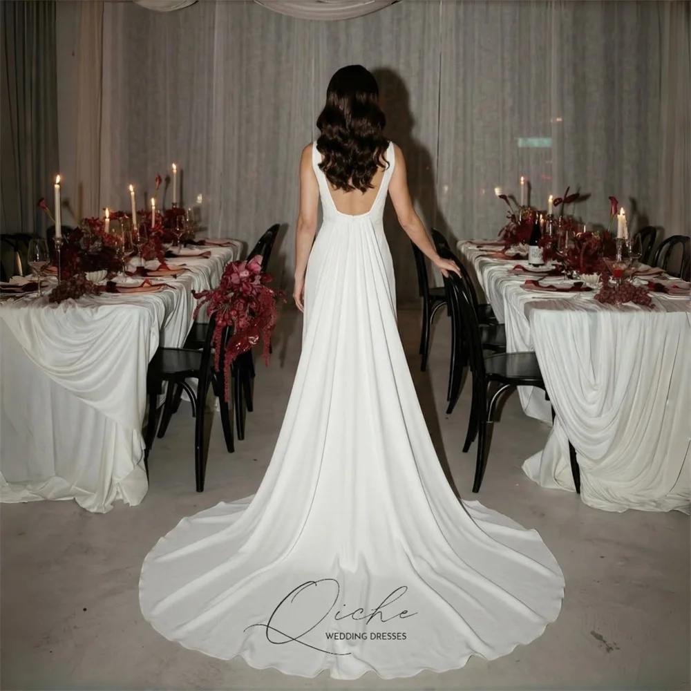 QICHE Charmante schede trouwjurk met cape vierkante kraag spaghettibandjes open rug mouwloze bruidsjurk dames op maat