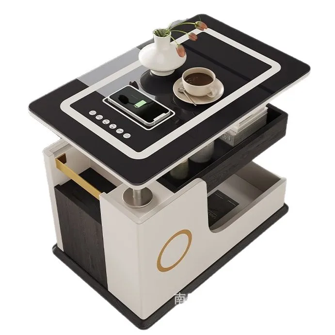

Smart mobile coffee table can be lifted and lowered, sofa side table with ambient light, wireless charging, Bluetooth a