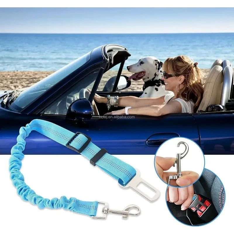 1Pc Dog Car Safety Belt Pet Vehicle Seat Belt with Shock Absorption Reflective Strip Adjustable Length for Any Dog Black
