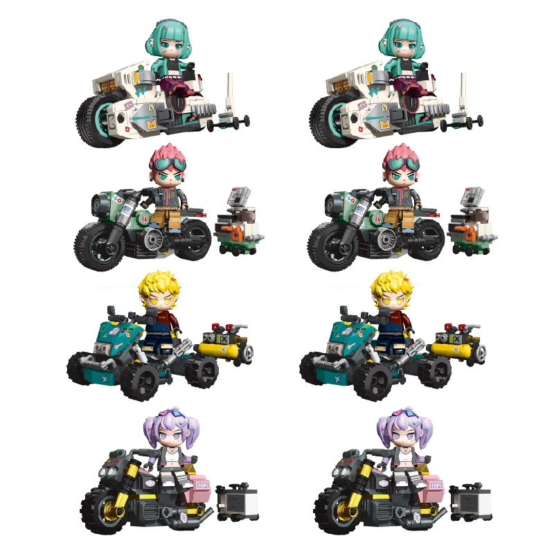 4 Styles Cyberpunk Rider Mini Figure & Motorcycle Building Blocks | Collectible Anime Brick Toys for Kids & Adults view 5