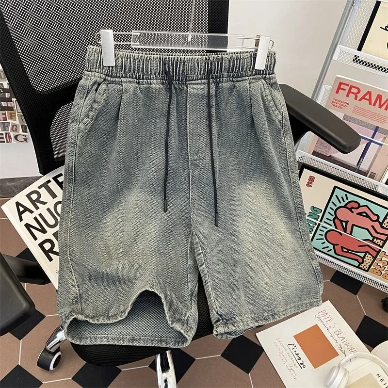 

Summer Men's plus Size 250 Pounds American Retro High Design Sensation Short Pants Trendy Five-Part Loose Fit Casual Jeans