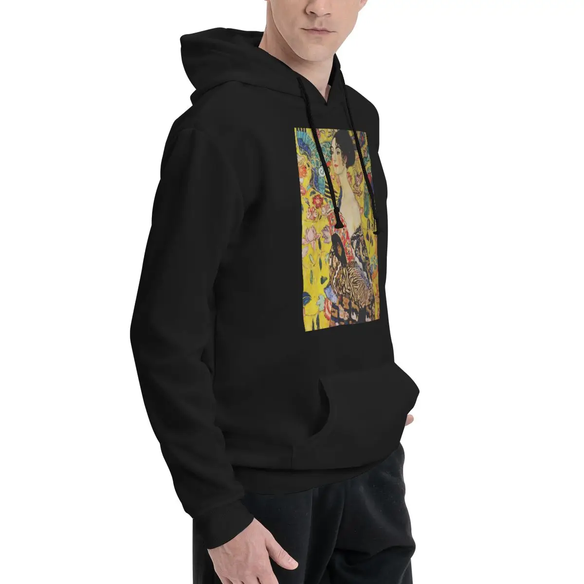 Lady With Fan Gustav Klimt Art Nouveau Modern Couples Plus Velvet Hooded Sweater premium Top quality Hooded rope pullover