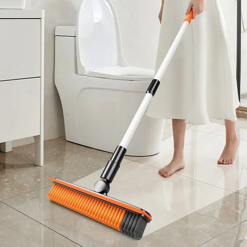 

2pcs Multi-Surface Silicone Floor Brush with Long Handle - 360° Rotating Scrubber for Kitchen, and Tile Cleaning