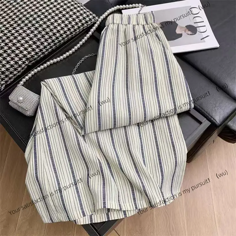 

150Kg can wear large size wide-leg pants striped spring and autumn loose and lazy