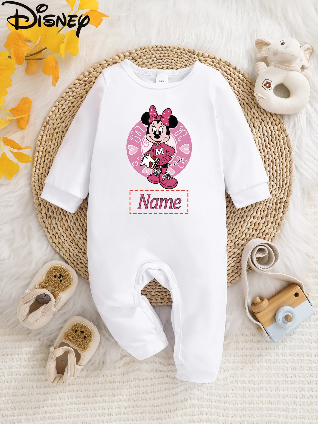 

【Официально лицензированный】 Детский комбинезон с длинными рукавами Disney с Микки Маусом, настраиваемый с поддержкой имени, мягкая ткань для легкого ухода