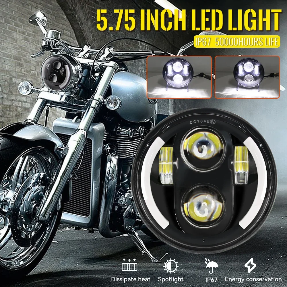 

Pop 5.75" 5-3/4" Motorcycle Projector LED Headlight For Harley Sportster 883 1200 Iron 883, Dyna Street Bob Headlamp