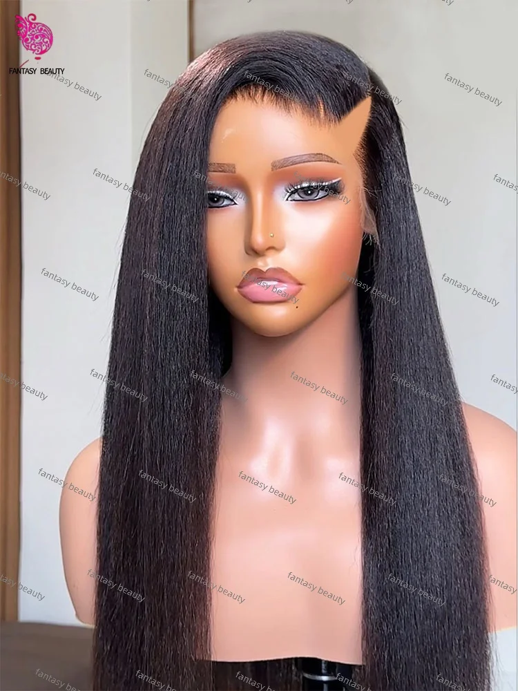 

Black Long Straight Yaki 1x4 Clueless V Part Women wigs Human Hair Full 180% Density Machine Made U Part Wigs for Black Women