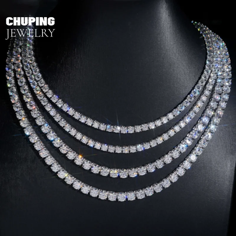 

ChuPing 5mm S925 silver-set D-color sapphire tennis bracelet - European-American HIPHOP high-end style necklace accessory