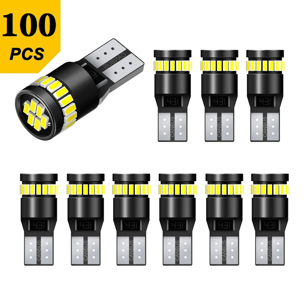 

100pcs W5W T10 LED Canbus Light Bulbs for Car Interior Reading Parking Lights White Blue Red Yellow No Error 12V