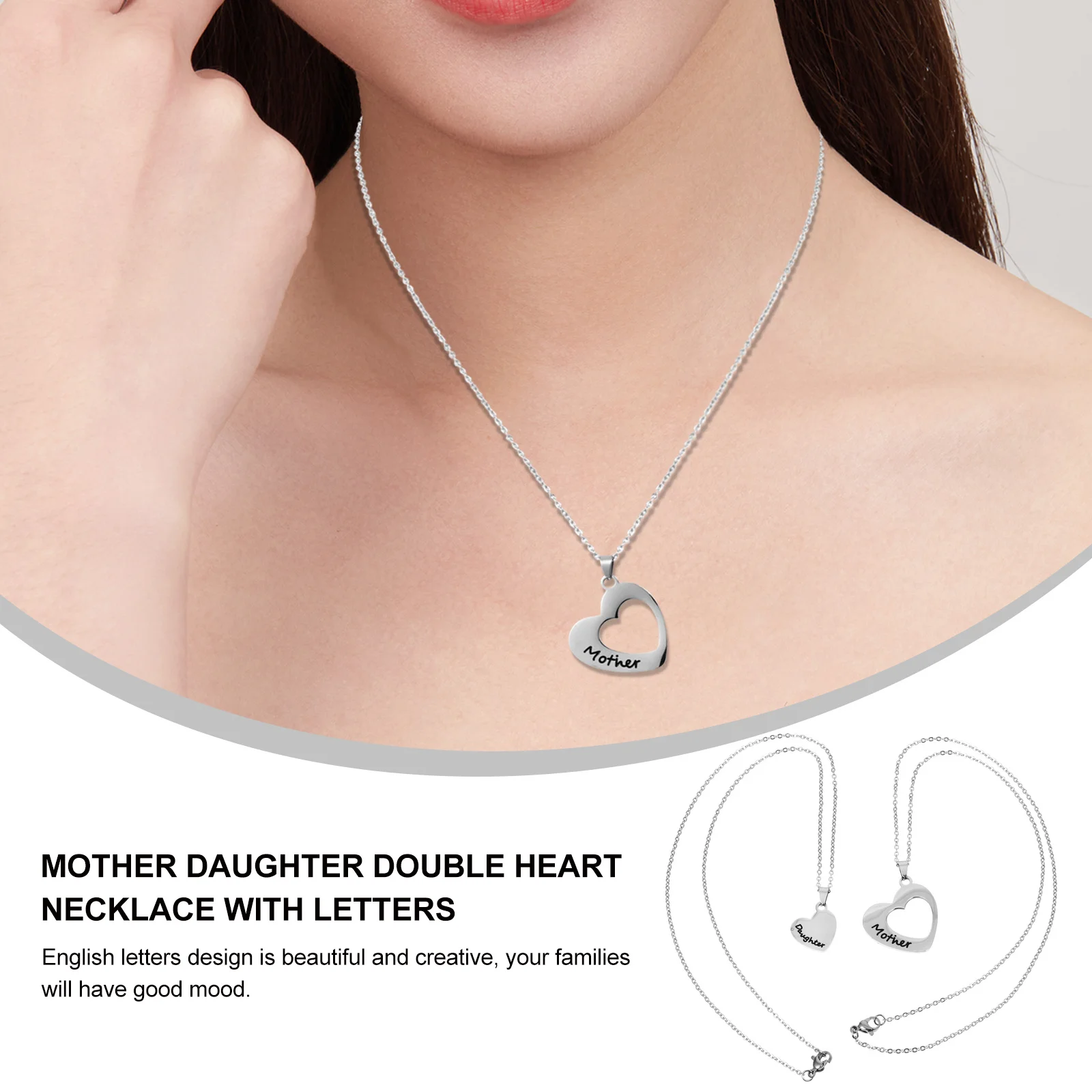 قطعتان من قلادة على شكل قلب من الفولاذ المقاوم للصدأ بحروف إنجليزية إبداعية هدية خفيفة الوزن لمهرجان حفلة عيد الأم