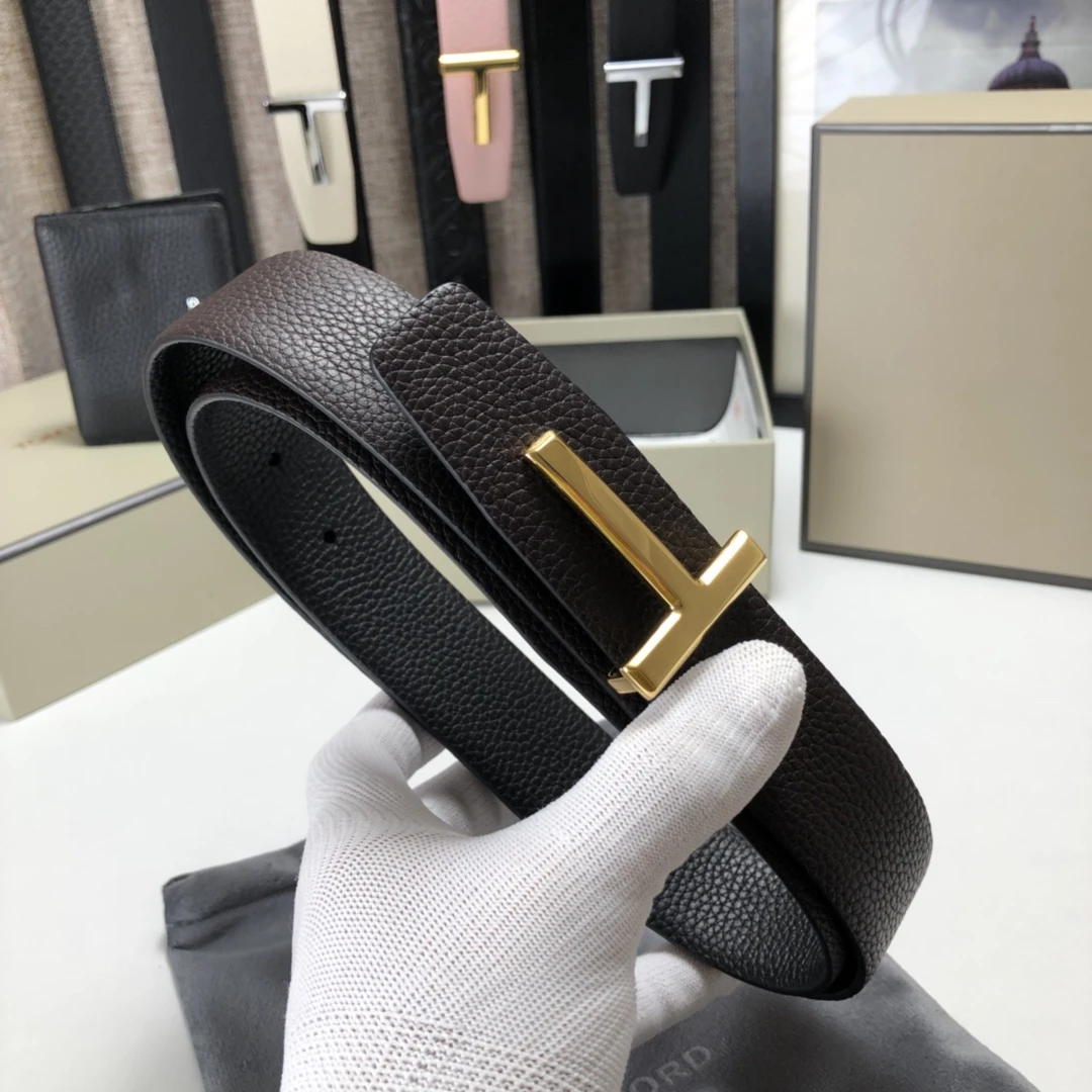 High Quality Luxury Goods Designer Men cowhide T-shaped Reversible Buckle Belt With Double-sided Use T Buckle Gift Box T09