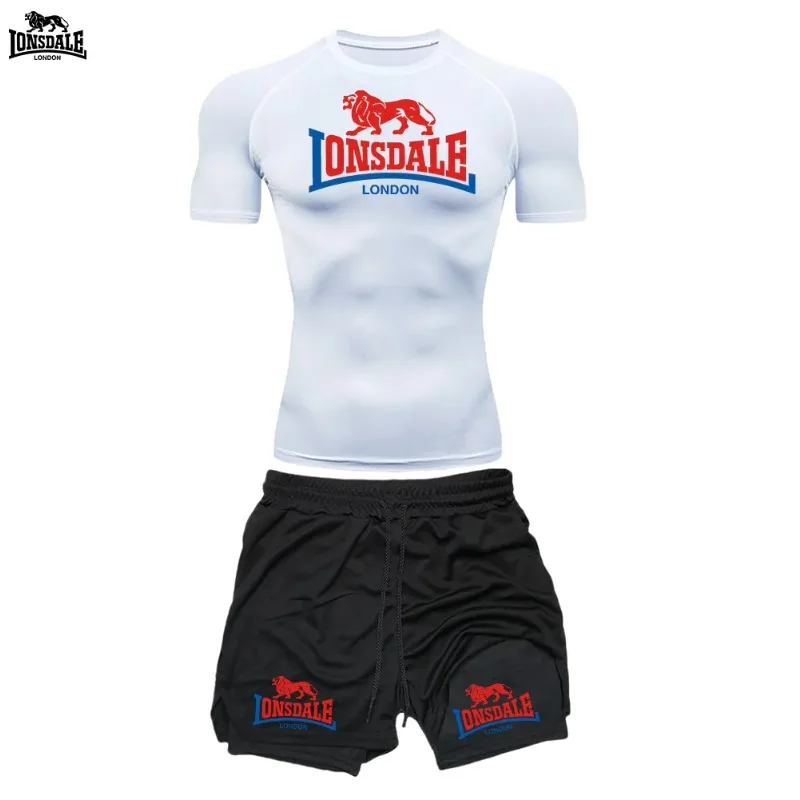 

2026Simple and fashionable printed fitness loose, breathable and skin-friendly tight T-shirt, double-layer drawstring shorts set