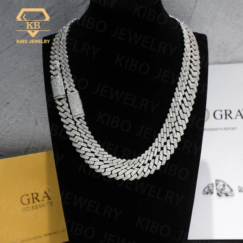 8 10 12 15 18 20mm Width Hip Hop Jewelry Diamond Necklace Mossanite Chain S925 Silver Iced Out VVS Moissanite Cuban Link Chain