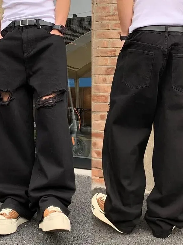 

Мужские джинсы Waed Denim: весенне-осенние, с высокой талией, свободные, прямые, рваные, повседневные, молодежные, из полиэфирного волокна