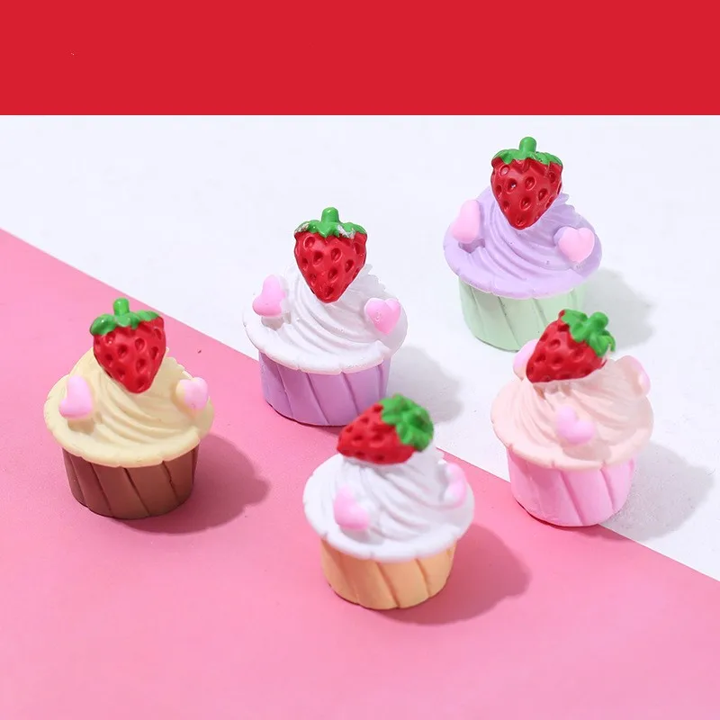 Sweet Strawberry Cake Resin Accessories for Decoration 20pcs Simulated Food Cookies Flatback Cabochons For Scrapbooking Charms