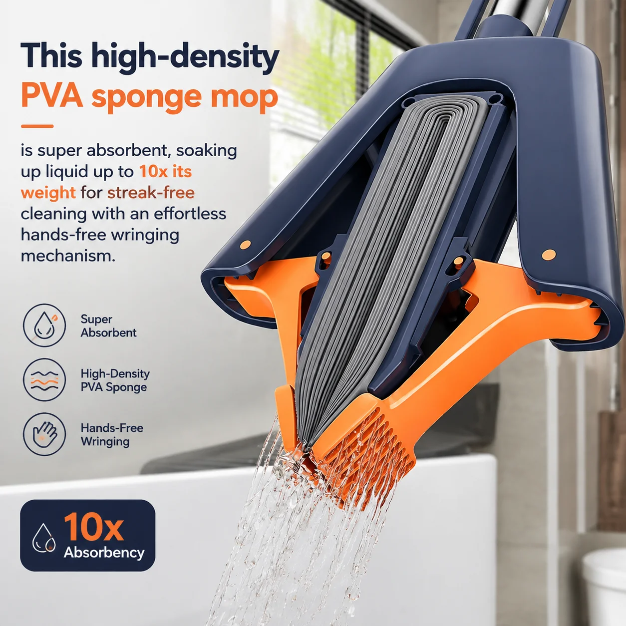 No-Hand-Wash Household Mop Super Absorbent Dry And Wet Easy to Wring Out Sponge Mop Thickened Material Durable for Home Office