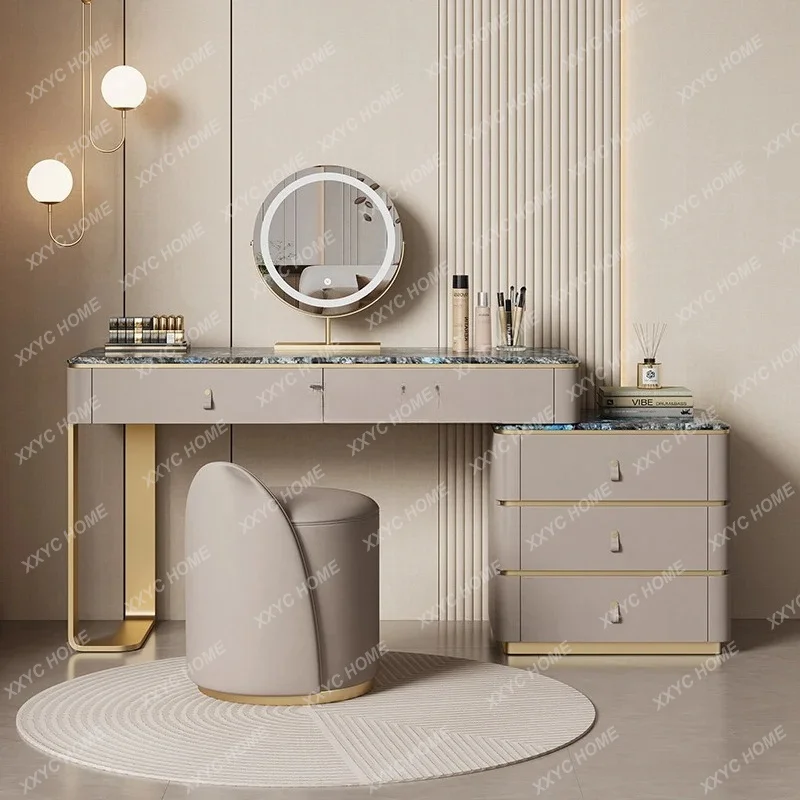 A  Light luxury marble dresser TV cabinet integrated solid wood, modern simple master bedroom high sense