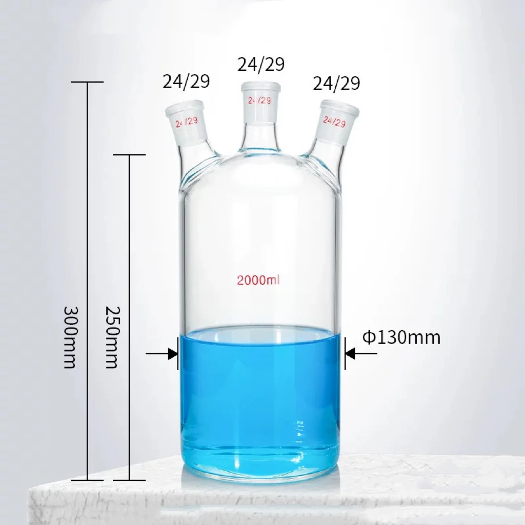 2000ml Thick Cylindrical Column Inclined Three Necked Flat Bottom Glass Flask, Magnetic Flask Reaction Flask
