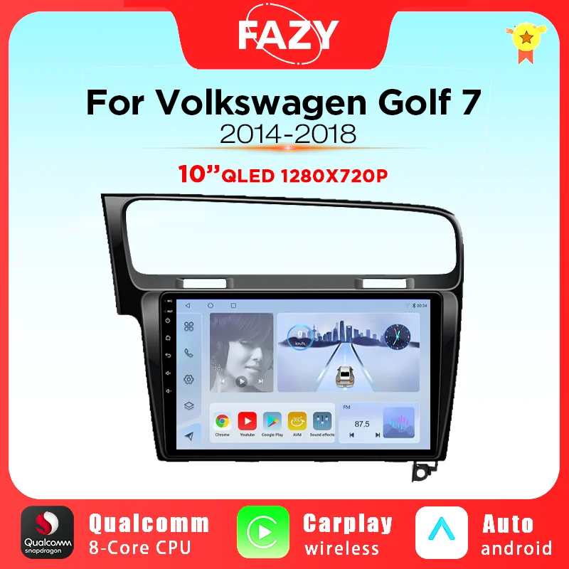 

Qualcomm 8G+256G Android Auto Radio For VW Volkswagen Golf 7 R VII MK7 2014-2018 Carplay GPS Navi Stereo Video Player dvd 2din