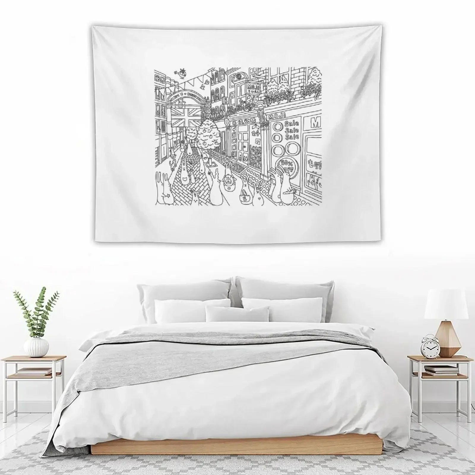 

Bunnies in London Carnaby Street - Line Art Tapestry Home Decoration Decorative Wall Murals Room Decoration Aesthetic Tapestry
