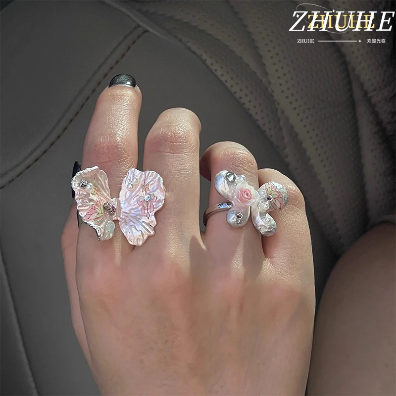 

ZHUHE Sweet And Romantic Y2K Enamel Butterfly Ring, A Niche Design Jewelry Accessory, Party Gift