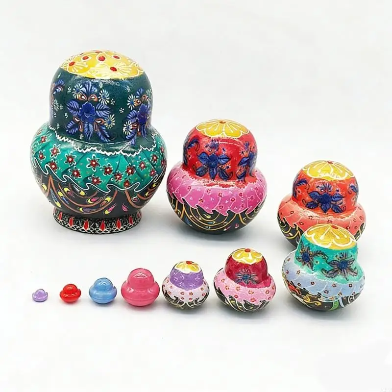 10 레이어 러시아어 손으로 그린 ​​중첩 인형 어린이를위한 나무 교육 스태킹 장난감 예술적 재미와 학습 A2UB
