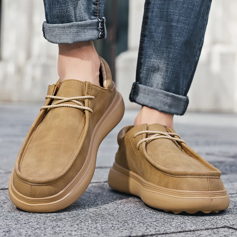 

Men's Fashionable Casual Shoes Soft Leather Men Walking Thick-Soled Shoes Large Size Lightweight Men's Shoes Loafers Rubber Sole