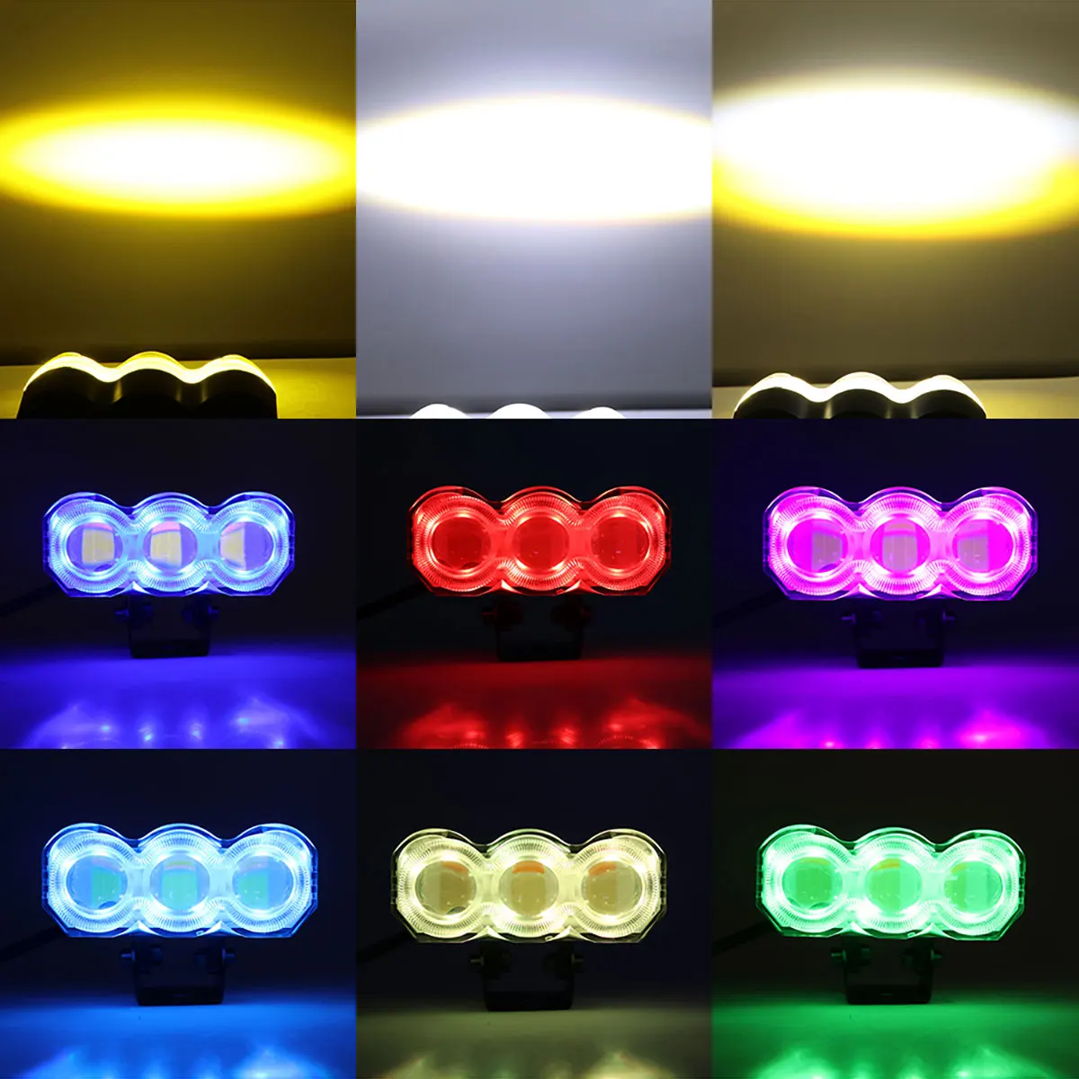 Motorcycle LED Spotlight Running Lamp White Yellow Auxiliary Headlight Various Lighting Modes Fog Light for Car Motorbike SUV