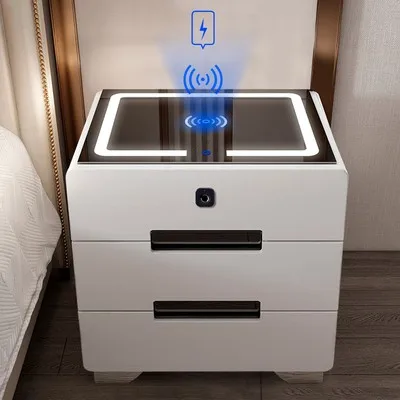 Multifunctional Wireless Charging Smart Speaker Bedside Table Touch LED Light Nightstand For Bedroom Mesita De Noche Inteligente