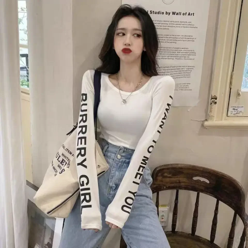 Long Sleeve T Shirt for Women Trending Clothing With Sleeves Korean Fashion Tops Woman Kpop Streetwear Cheap Clothes Style Basic