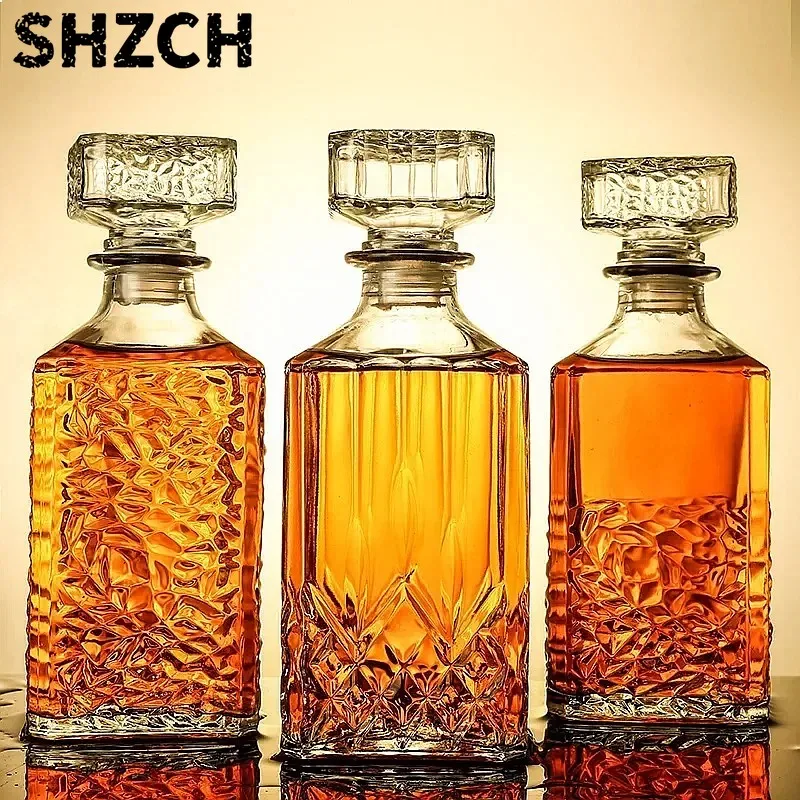 Whiskey Decanter 1000ml Lead-Free Glass Liquor Bottle Novelty Design for Scotch Bourbon 3 Styles