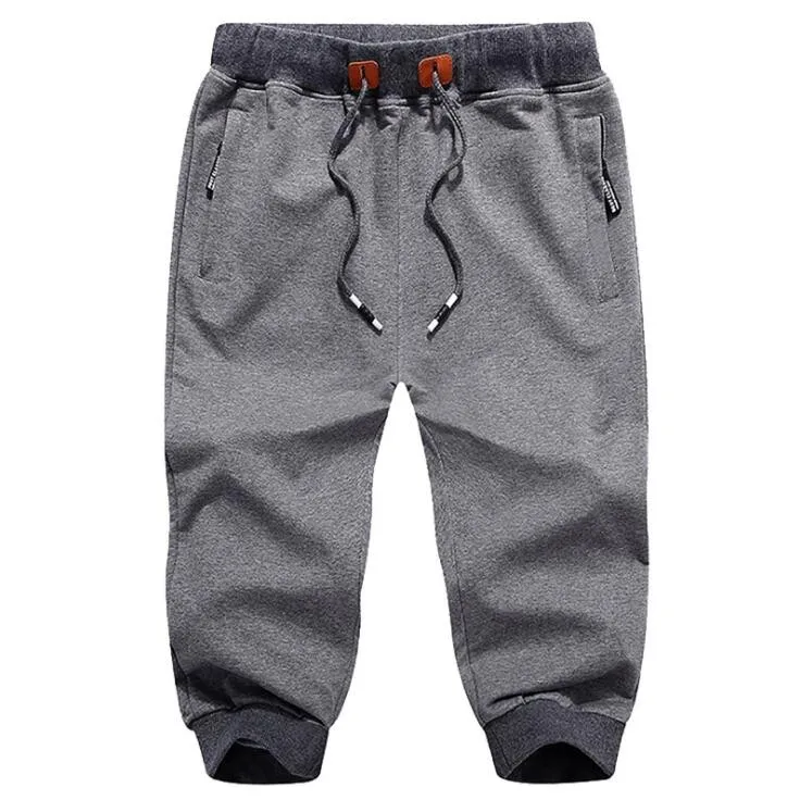 

Men's Casual Pants Trousers Cotton Pocket Loose Comforts Drawstring Zipper Sports Cropped Men's Men's Seven-Point Pants