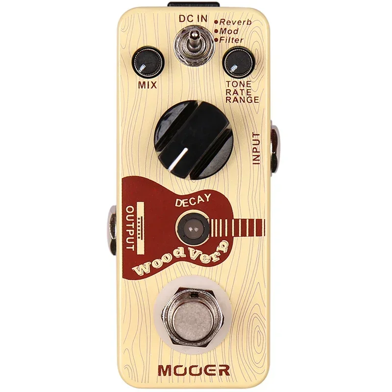 دواسة تأثير الجيتار الصوتي من MOOER WoodVerb، تجاوز حقيقي، ريفيرب رقمي 3 أوضاع (ردية/فلتر/وضع)، أجزاء جيتار بتأثير