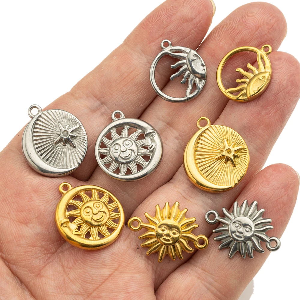 5pcs Stainless Steel Celestial Sun Charms Smile Pendants DIY for Necklace Bracelet Jewelry Making Craft Supplies Party Decor view 3