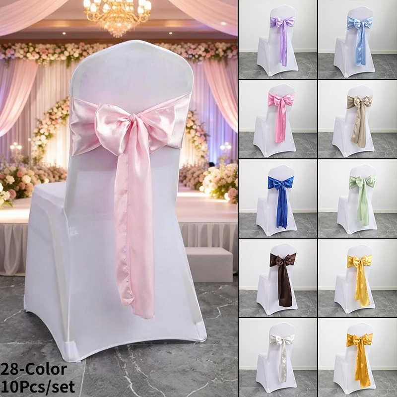 10pcs Chair Back Cover Satin No-Tie Bow Chair Slipcover for Wedding Birthday Party Hotel Banquet Holiday Chair Bow Back Decor