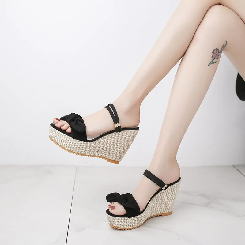 2024 New Designer Denim Sandals Women Sandals High Quality Wedges High Heels Peep-Toe Platform Shoes Woman Thick Bottom Sandals