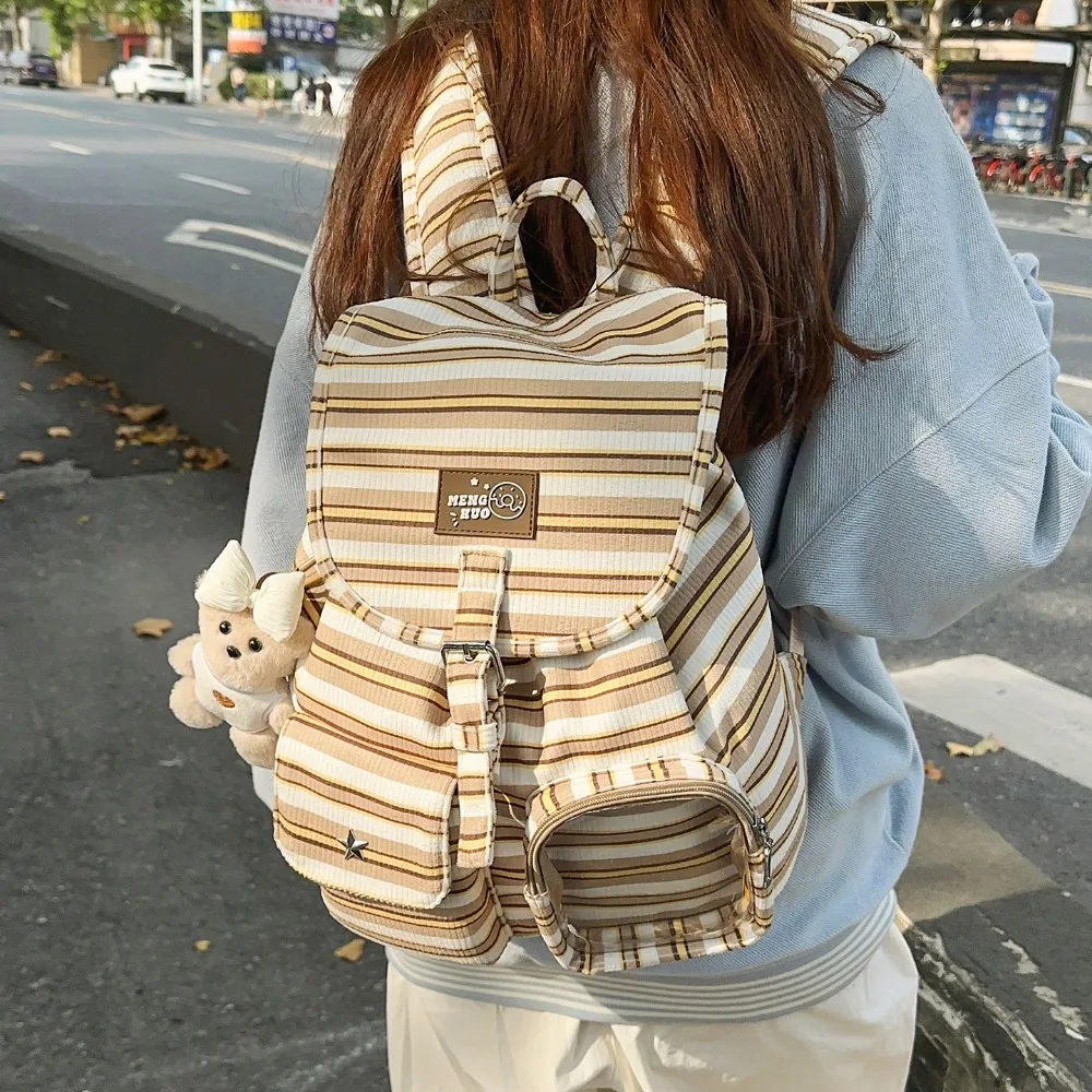 

Retro Striped Versatile Niche Design Functional Wind Backpack Large Capacity Student Class Leisure Schoolbag Multi-function
